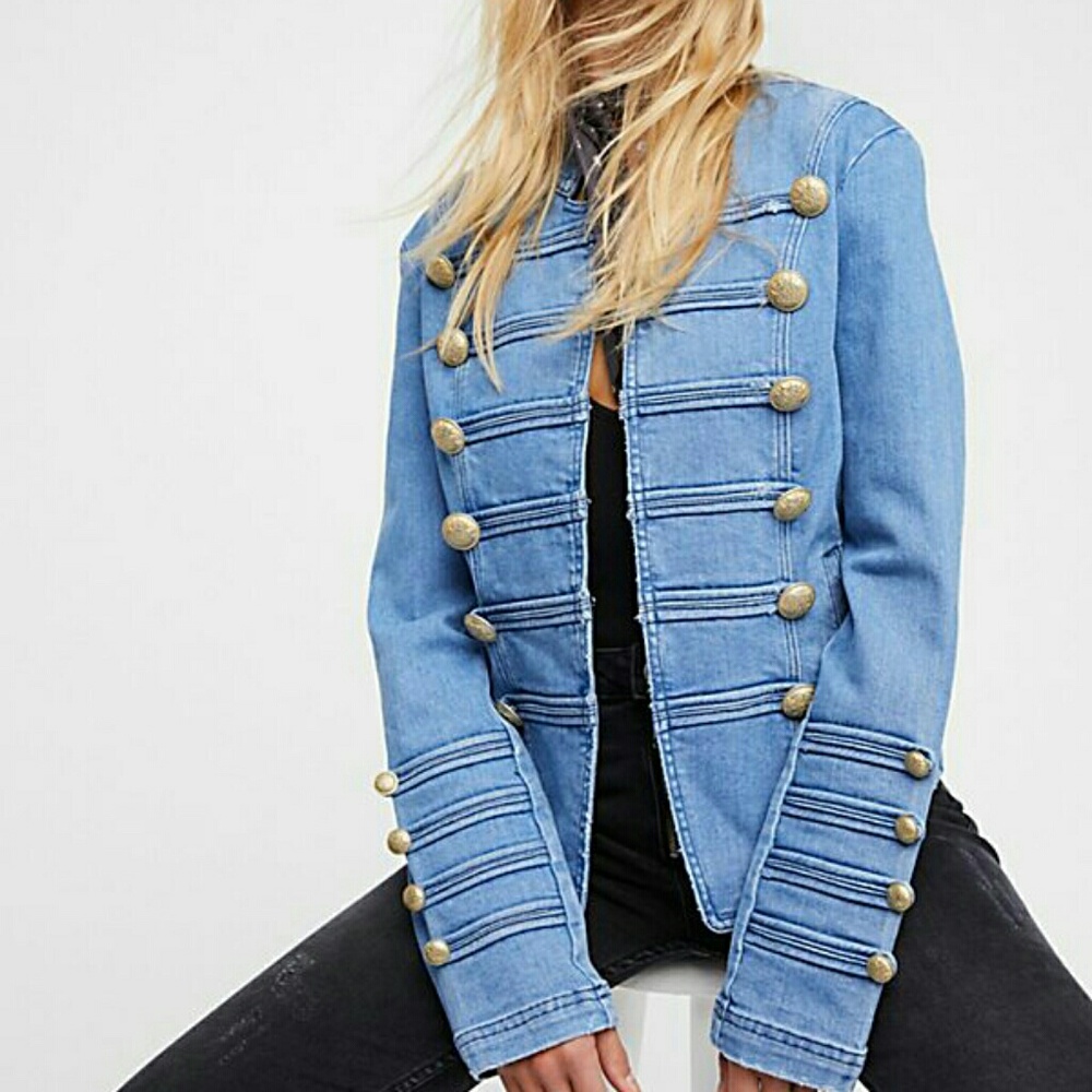 FREE PEOPLE DENIM MILITARY JACKET SZ MediumE